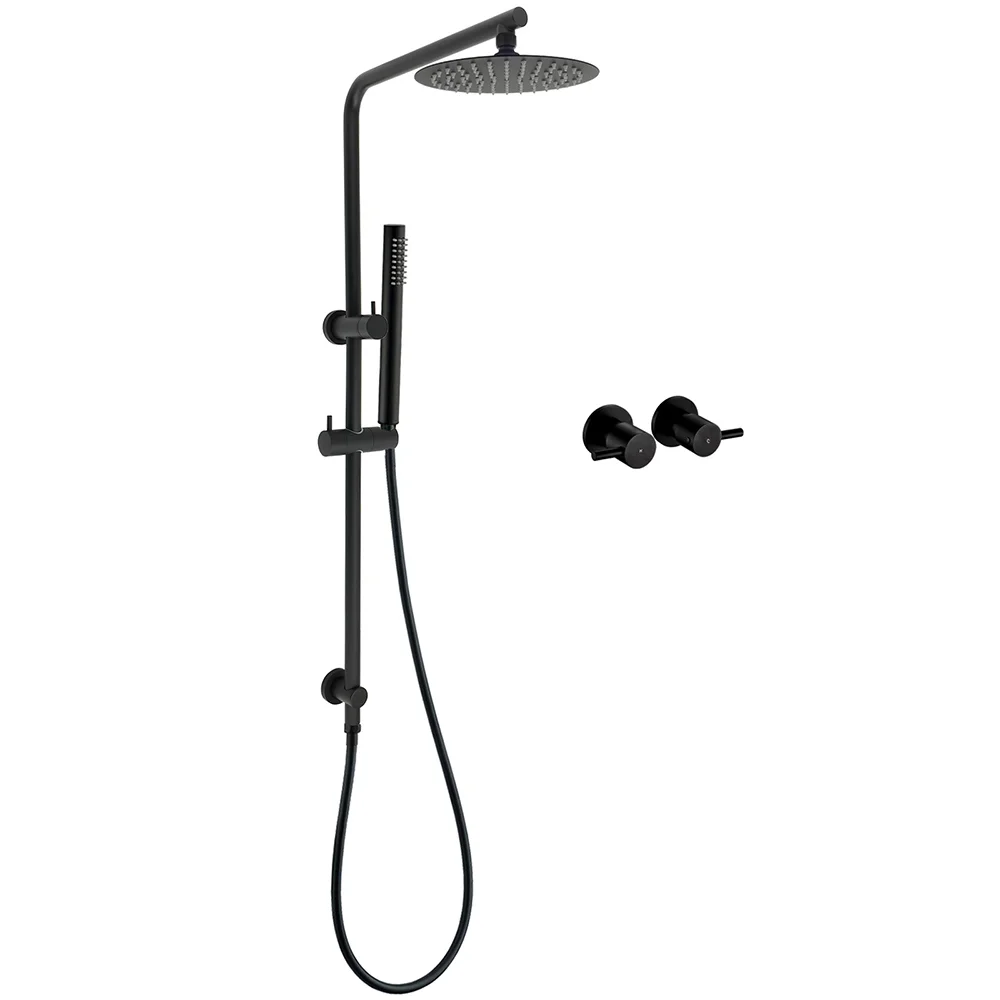 Matt Black Round 8" Rain Shower Head 3 Mode Handheld 2 in 1 Wall Arm Taps Set