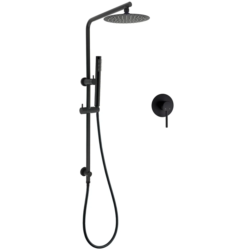 Matt Black Round 8" Rain Shower Head 3 Mode Handheld 2 in 1 Wall Arm Mixer Set