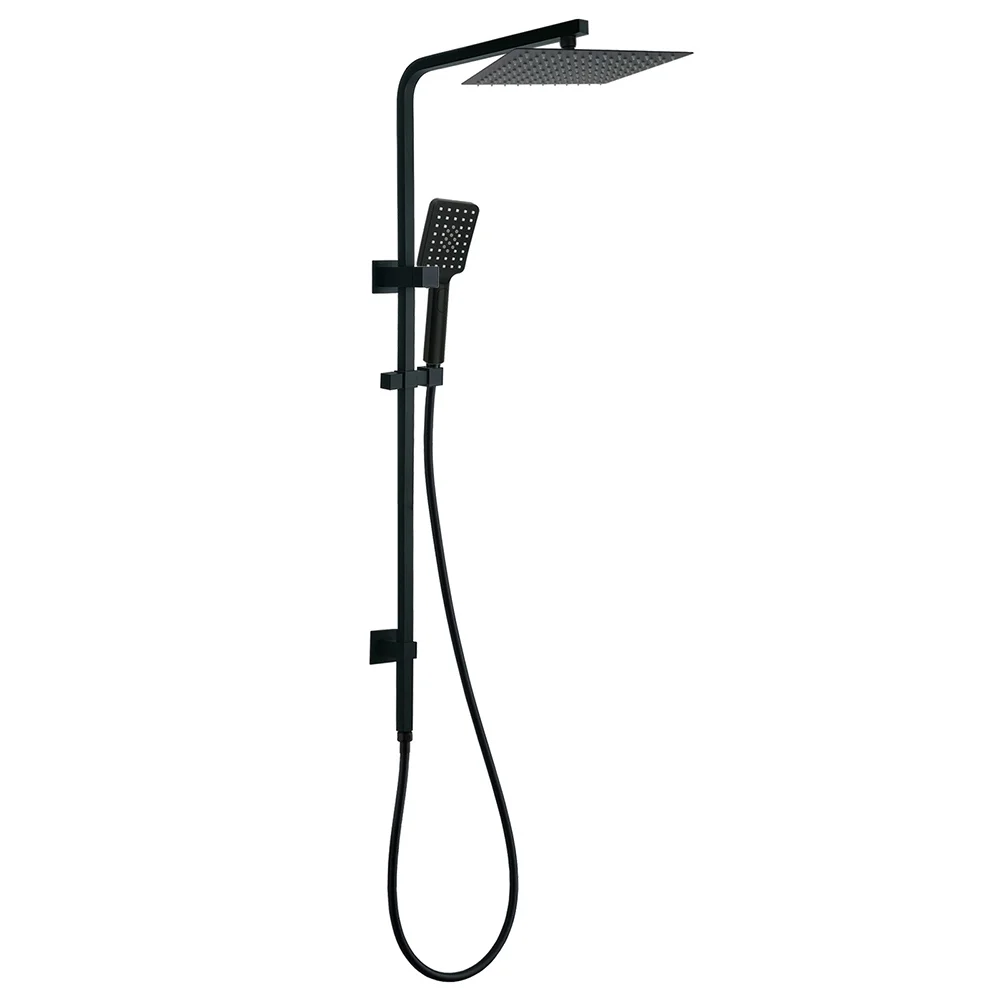 Matt Black Twin Shower Set Square 10" Rain Head 3 Modes Handheld Wall Arm Rail