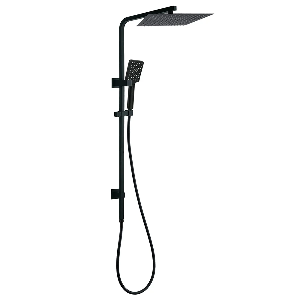 Dual Shower Square Large 12" Rainfall Head 3 Modes Handheld Wall Rail Matt Black