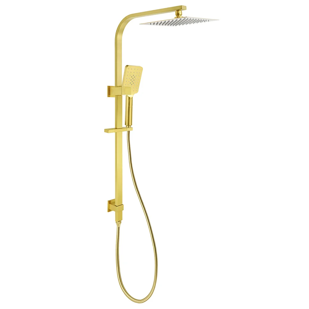 Brushed Gold 2in1 Set 8" Square Rain Shower Head 3 Modes Handheld Silde Rail Arm