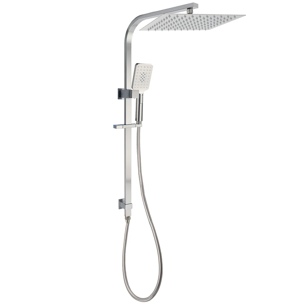 Brushed Nickel Square 2in1 Shower Set Large 12" Rain Head 3 Modes Handheld Silding Rail Arm