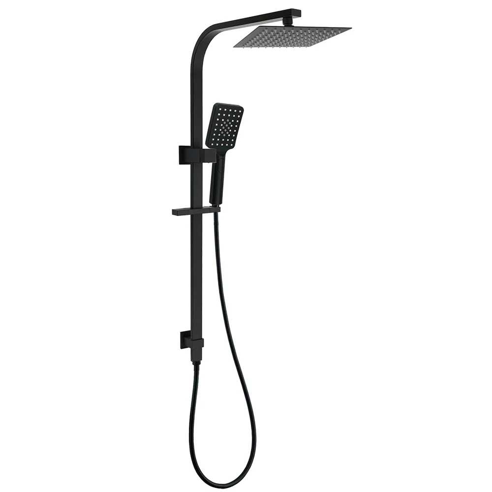 Matt Black Square 2in1 Shower Set 8" Rain Head 3 Modes Handheld Silde Rail Arm