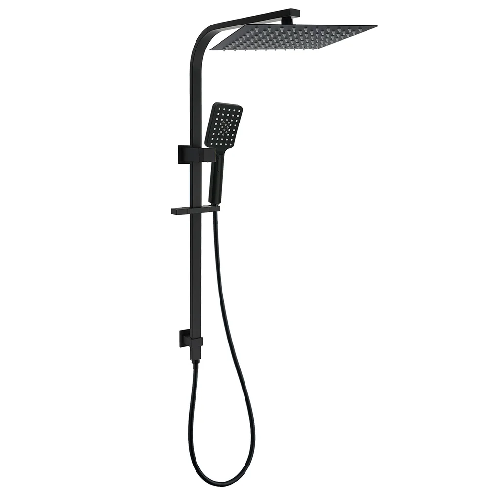 2in1 Shower Set Matt Black 12" Rainfall Head 3 Modes Handheld Silding Rail Combo