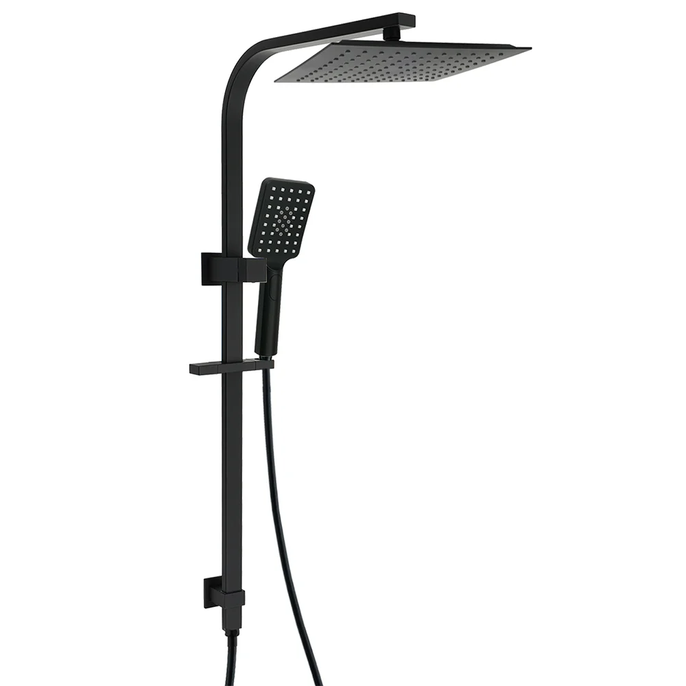 Matt Black Square 2in1 Shower 10" Rain Head 3 Modes Handheld Silde Rail Arm Set