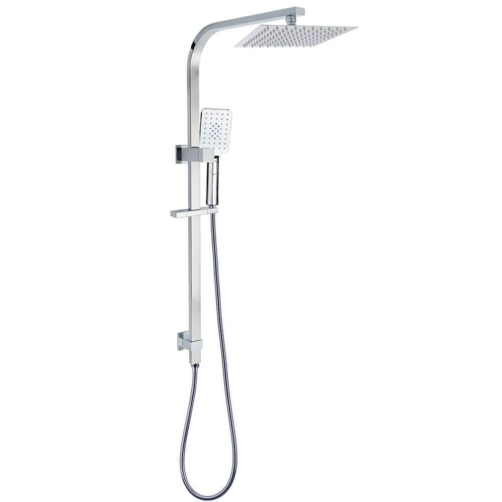 WELS Twin Square Shower Set 8" Rain Shower Head 3 Function Handheld Rail Arm Combo