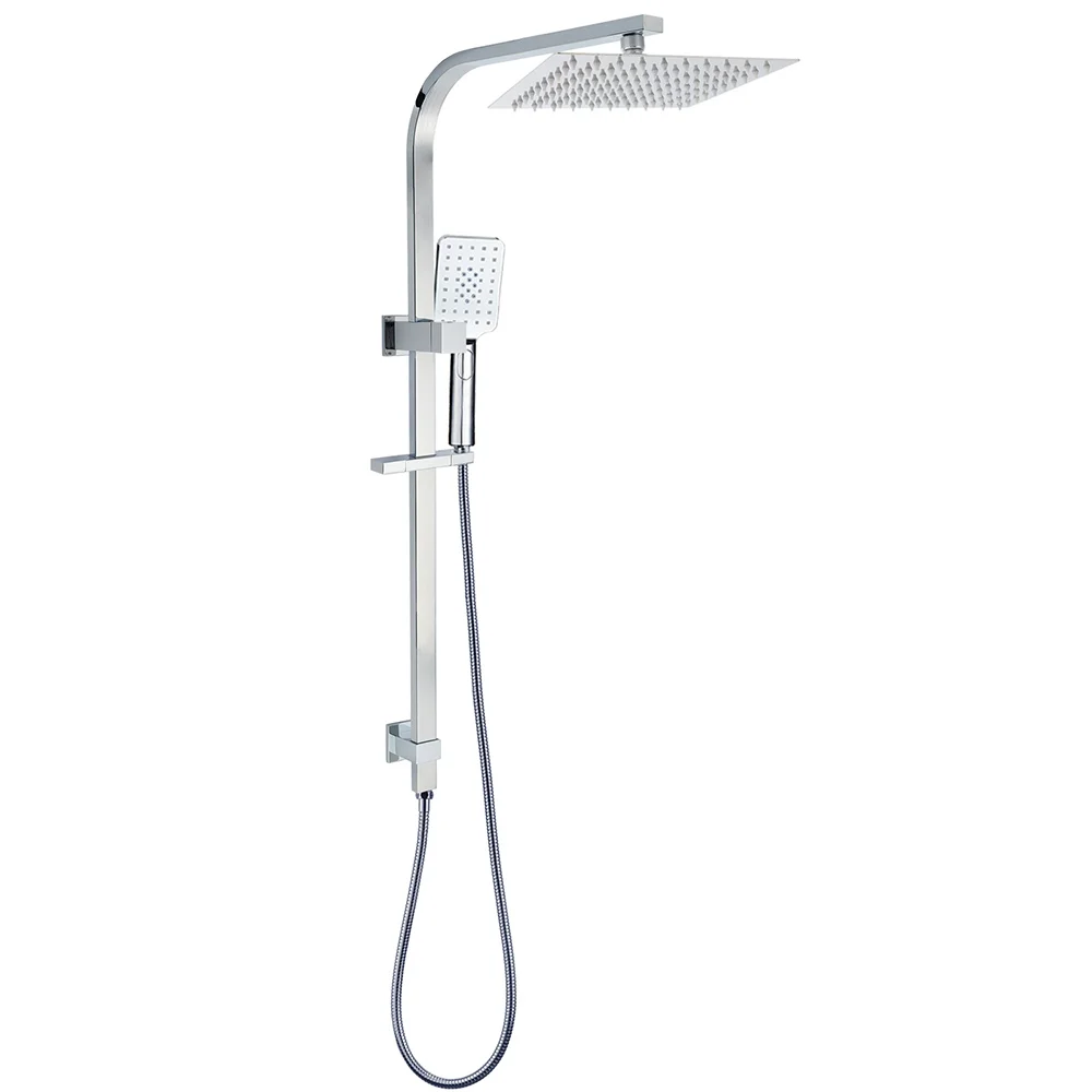 WELS Chrome 8" Dual Square Shower Set Rain Head 3 Modes Handheld Sliding Rail