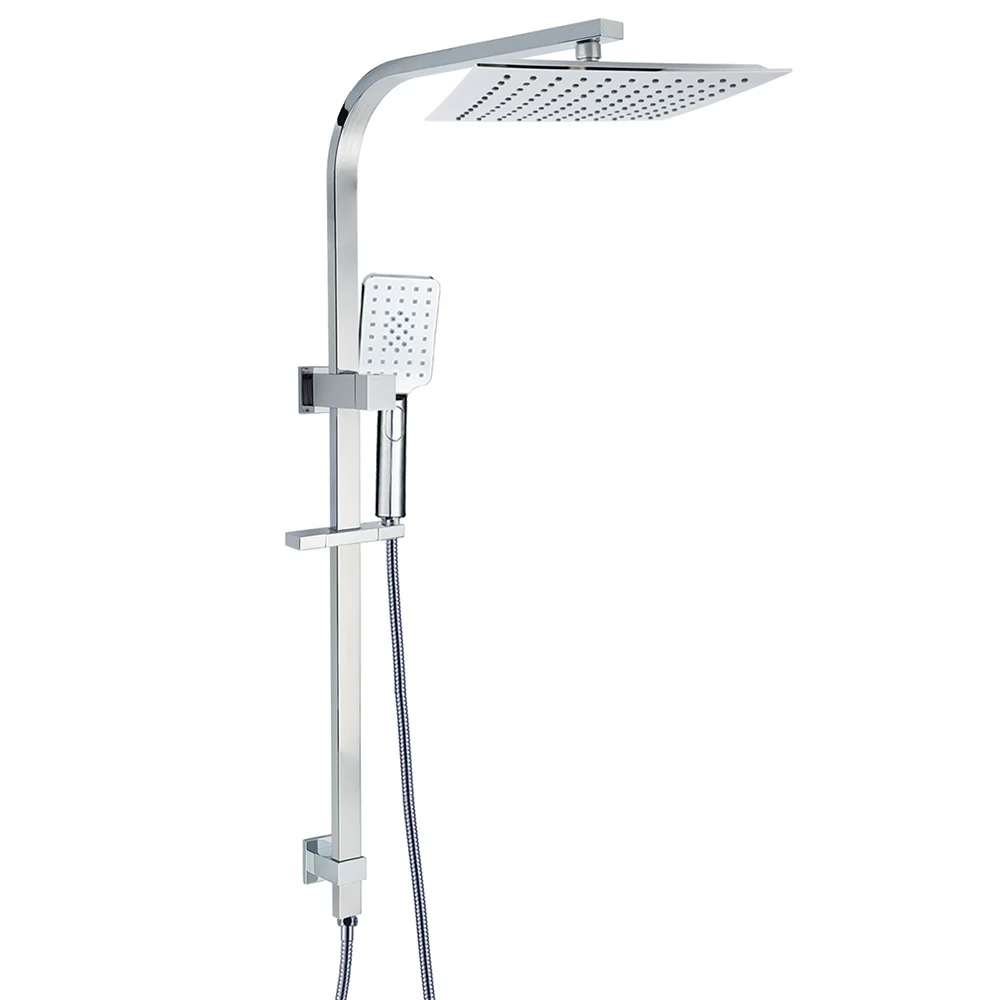 WELS 2IN1 Square Shower Head Set 10" Rain Handheld Sliding Rail Arm Inbuilt Diverter