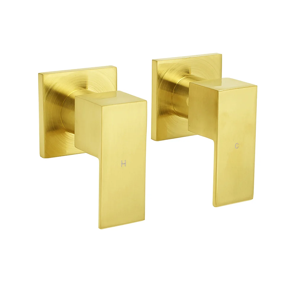 Brushed Gold Square 1/4 Turn Twin Taps Brass For Shower Head Wall Mounted Spout