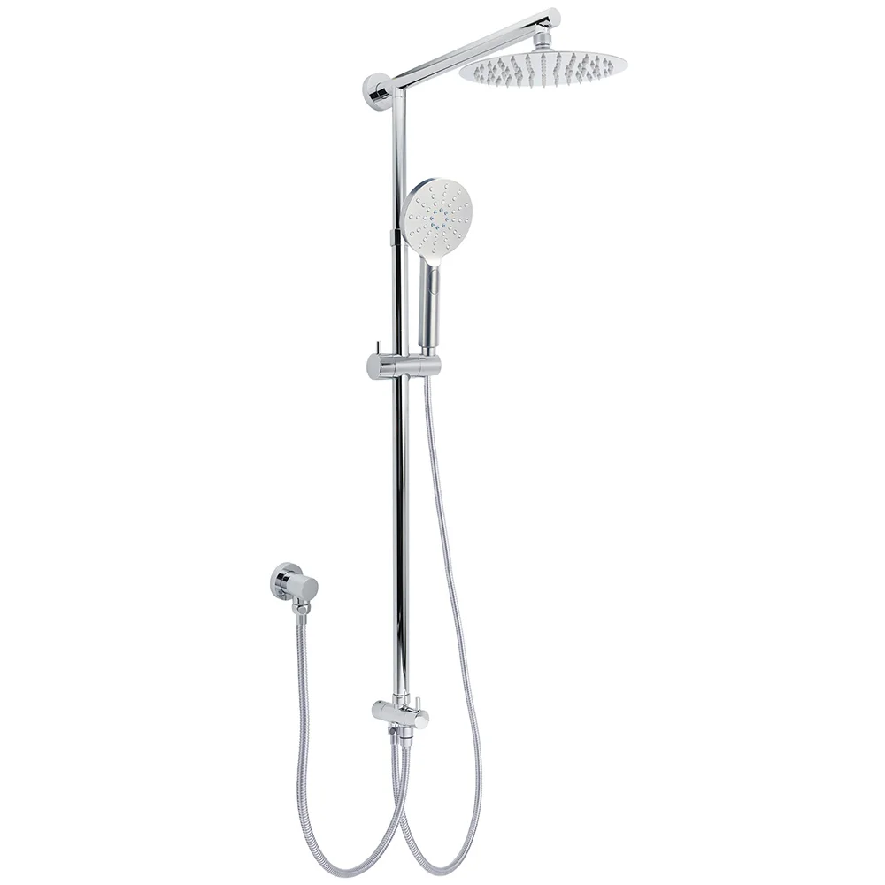 WELS Chrome Round 8" Stainless Steel Rain Head Handheld Sliding Rail Arm 2in1 Shower Set