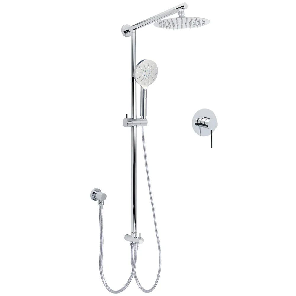 WELS Chrome Round 2in1 8" Stainless Steel Rain Head Handheld Sliding Rail Arm Shower Mixer Set