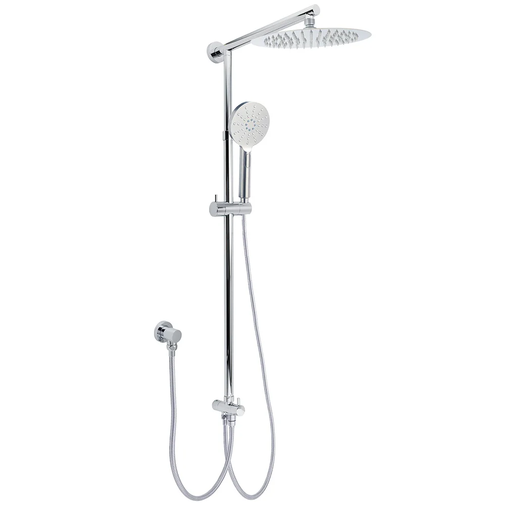 WELS Chrome 10" Round Rain Handheld Twin Shower Head Arm Sliding Rail Arm Diverter Set