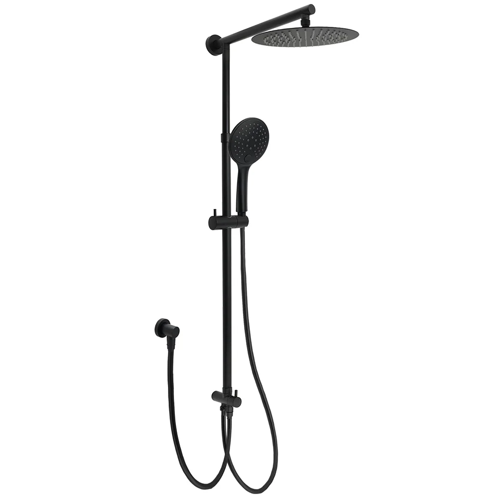 WELS Dual Black Round Shower Set 10" Rain Head 3 Mode Handheld Sliding Rail Diverter