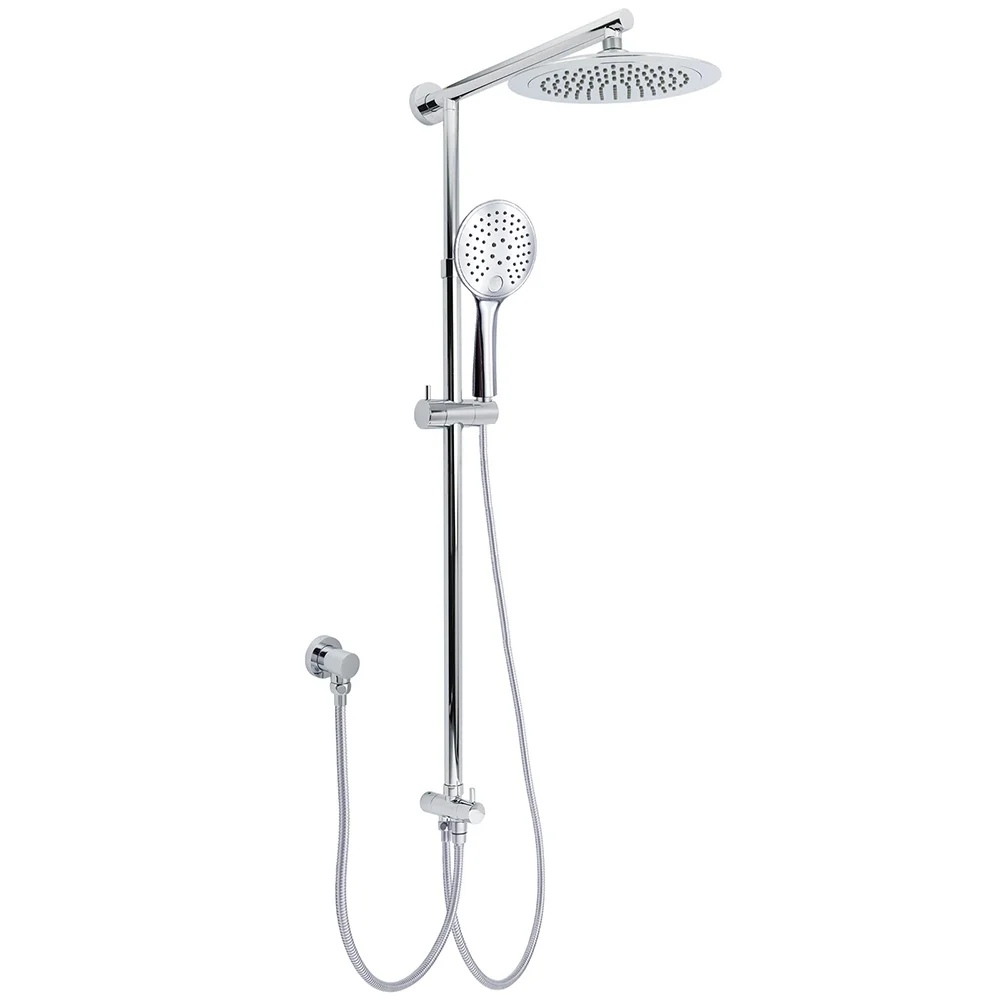 WELS Chrome 9" Rainfall Dual Shower Head & Handheld Sliding Rail Wall Arm Round Set