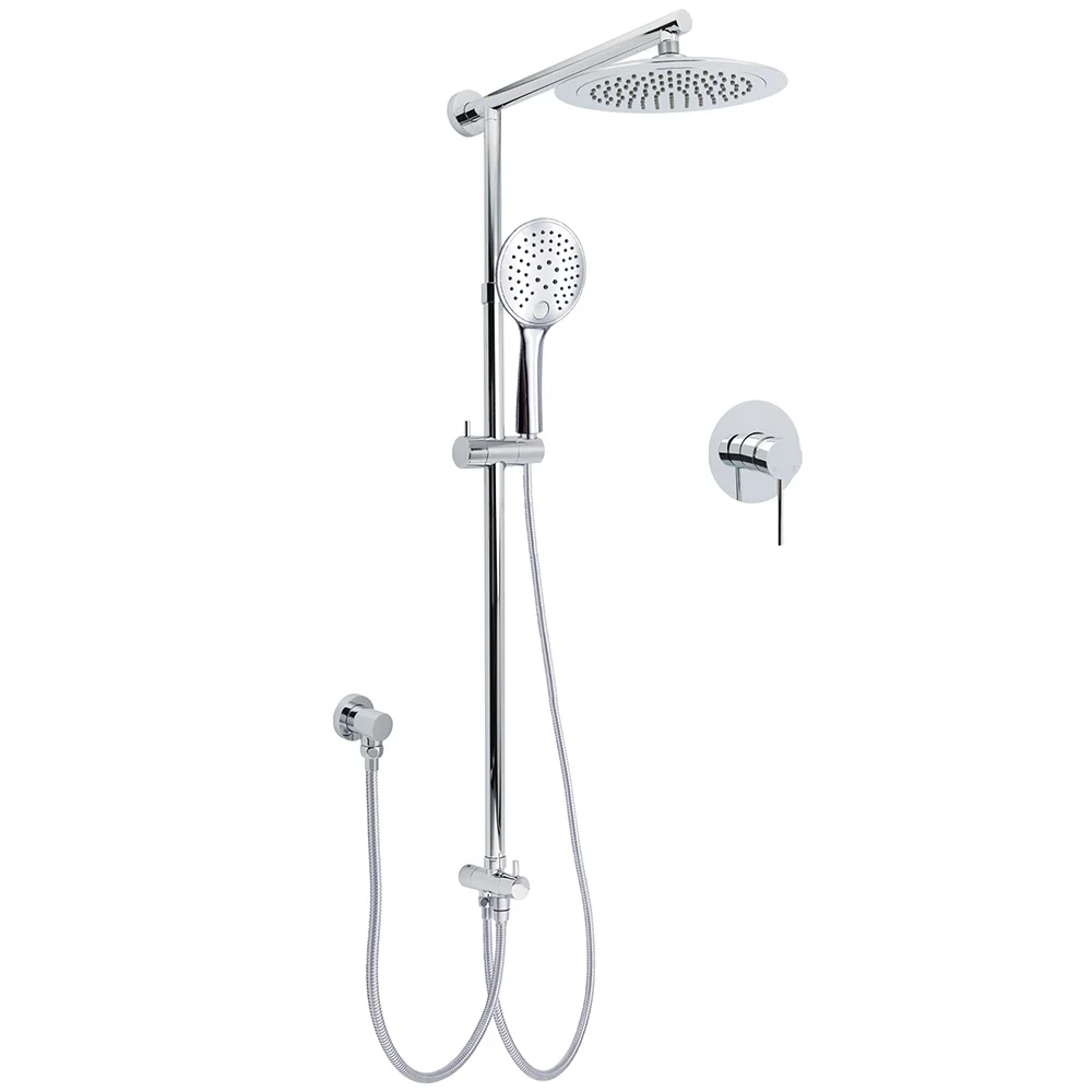 WELS Chrome Round 9" Rainfall Dual Shower Head & Handheld Sliding Rail Wall Arm + Single Mixer
