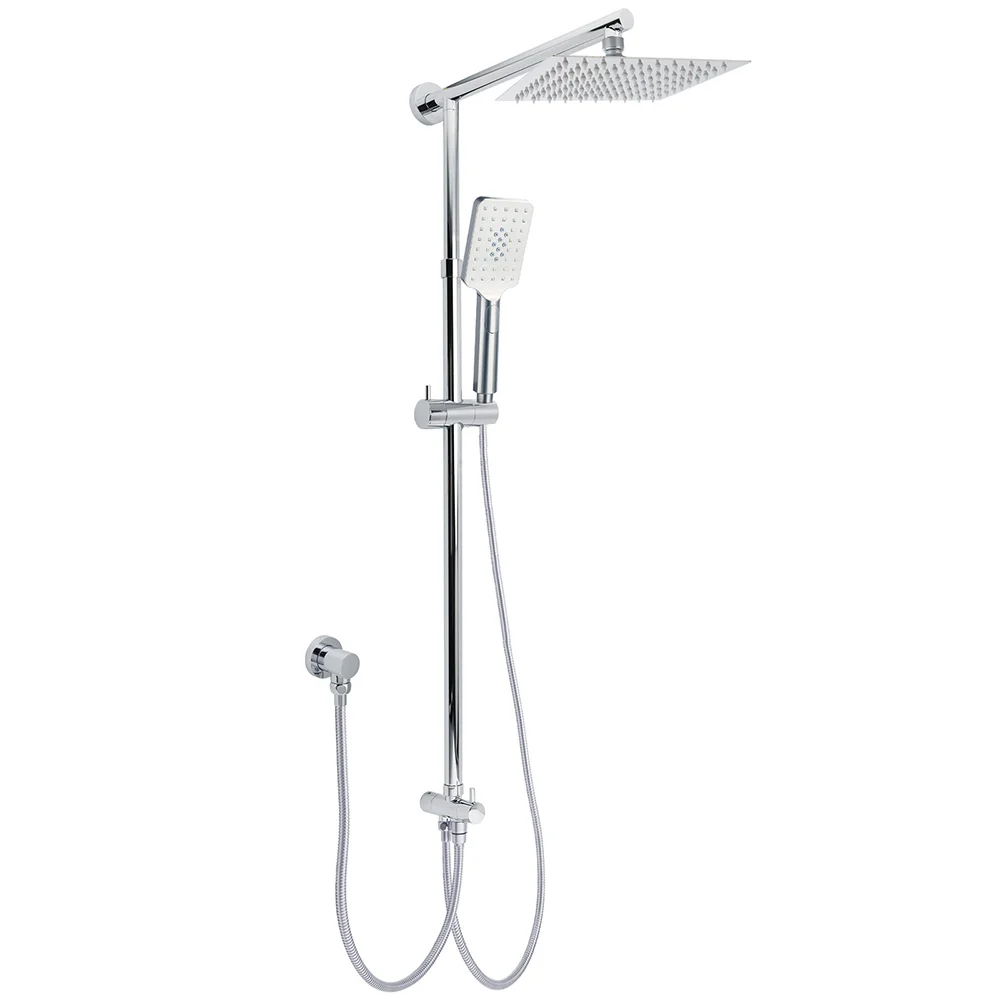 Chrome Square 8" Rain Shower Head 3 Mode Handheld Sliding Rail Arm 2 IN 1 Set Diverter