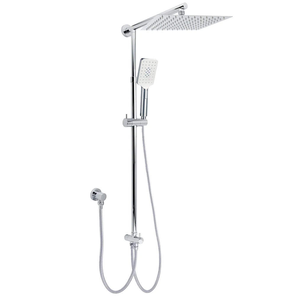 Chrome Square 10" Twin Shower Head Handheld Sliding Rail Set Wall Inlet Diverter