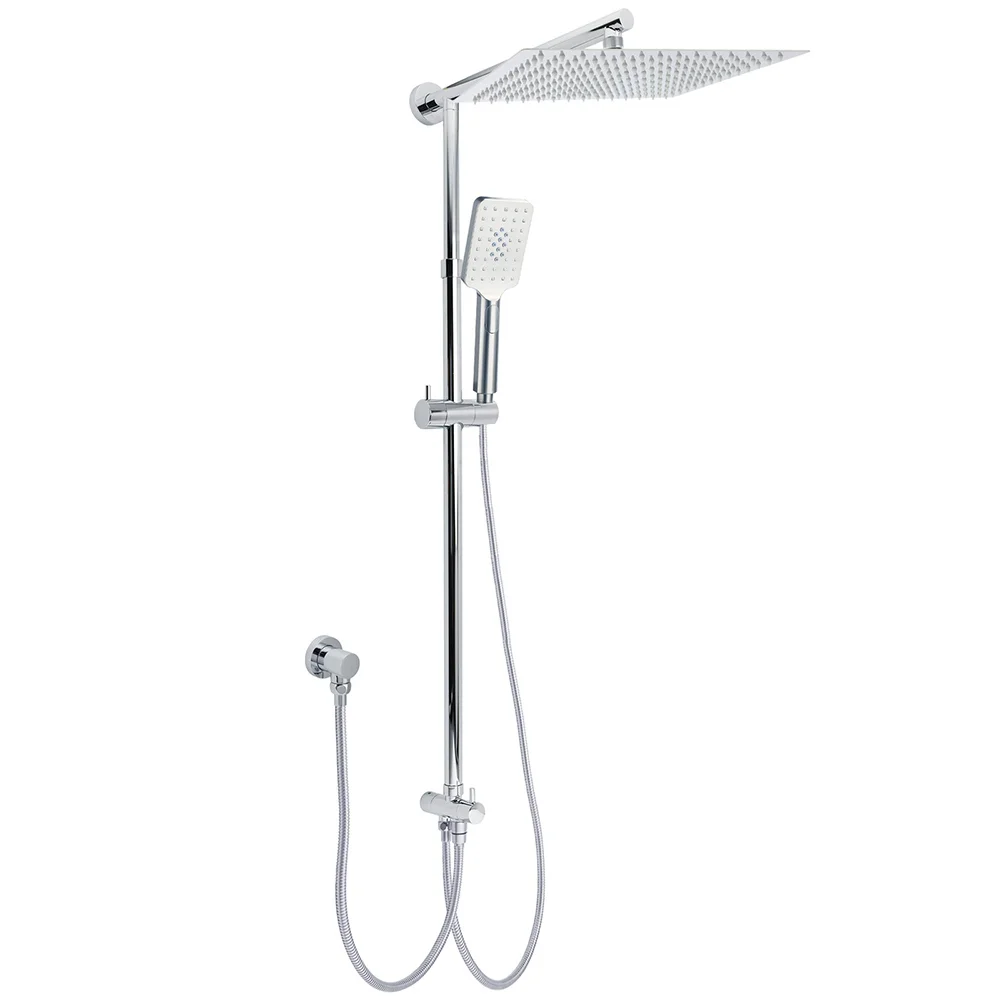 WELS Dual Square Shower Head 12" Rain Rose + 3 Modes Handheld Diverter Rail Arm Set