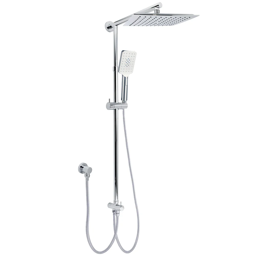 WELS Chrome Square 10" Rain Shower Head 3 Function Handheld Sliding Rail Wall Arm Set