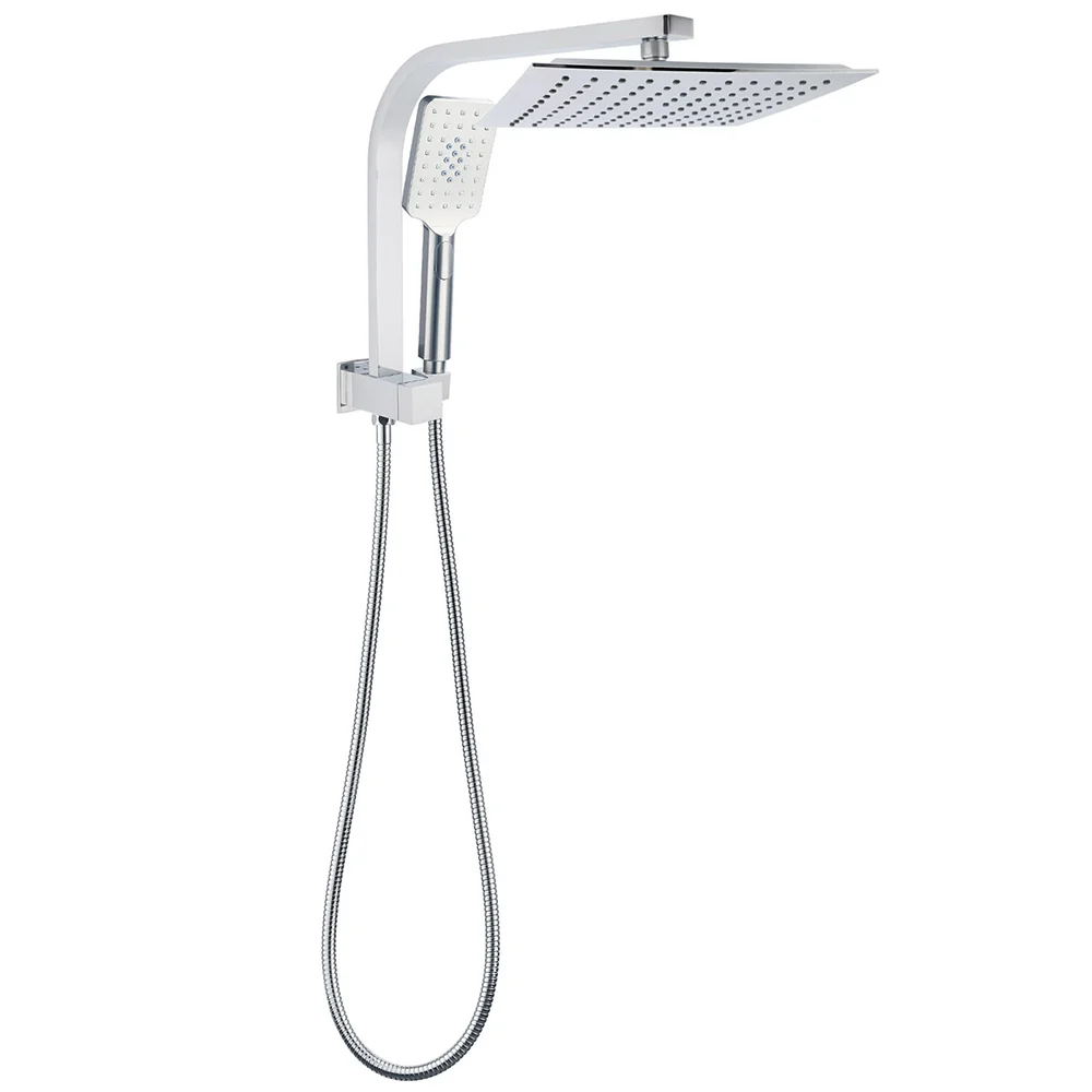 WELS Dual Square Shower Head 3 Mode Handheld Diverter Wall Arm 10" Rain Set