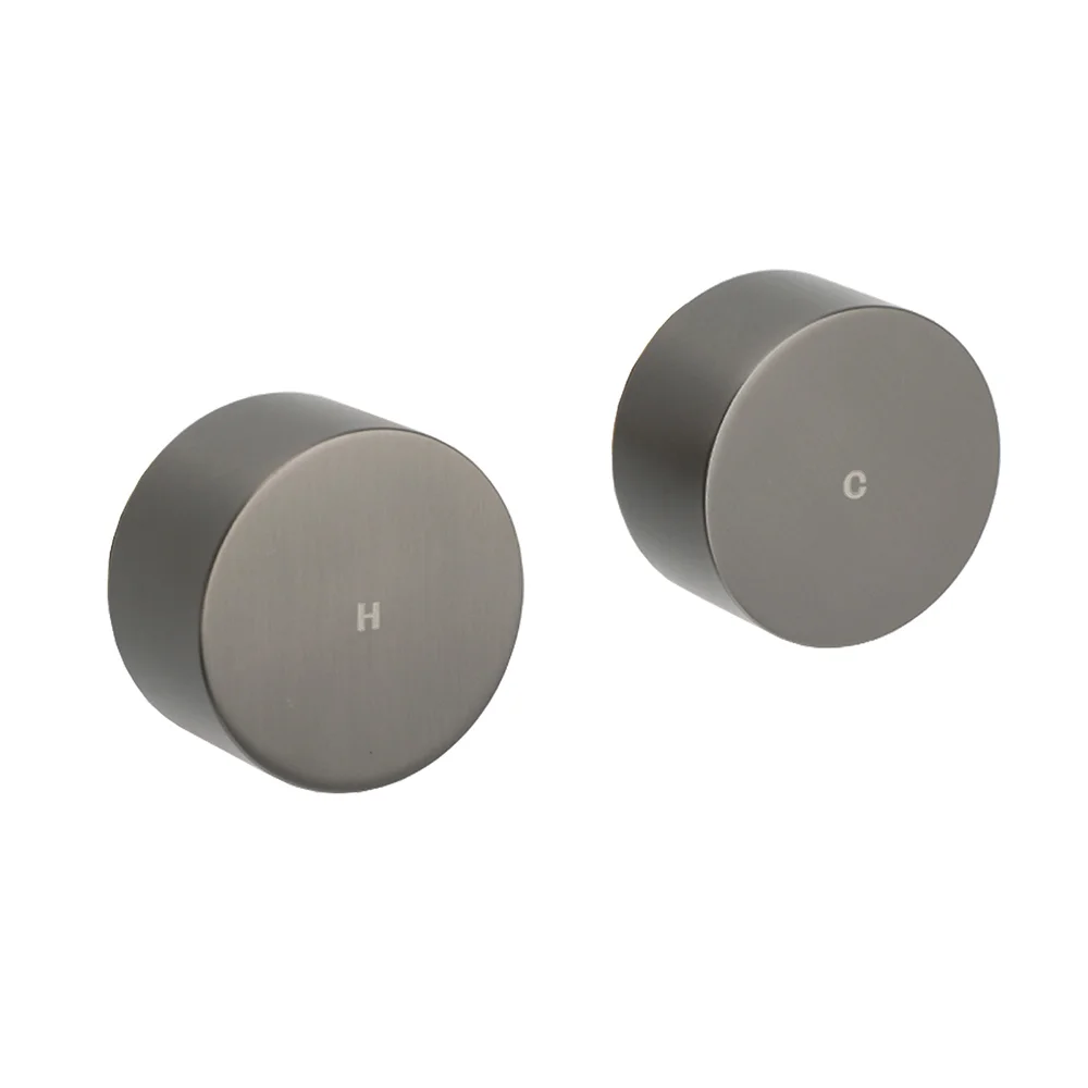 Gun Metal Grey 1/4 Turn Round Hot Cold Tap Wall Set Shower Vanity Spout Switch