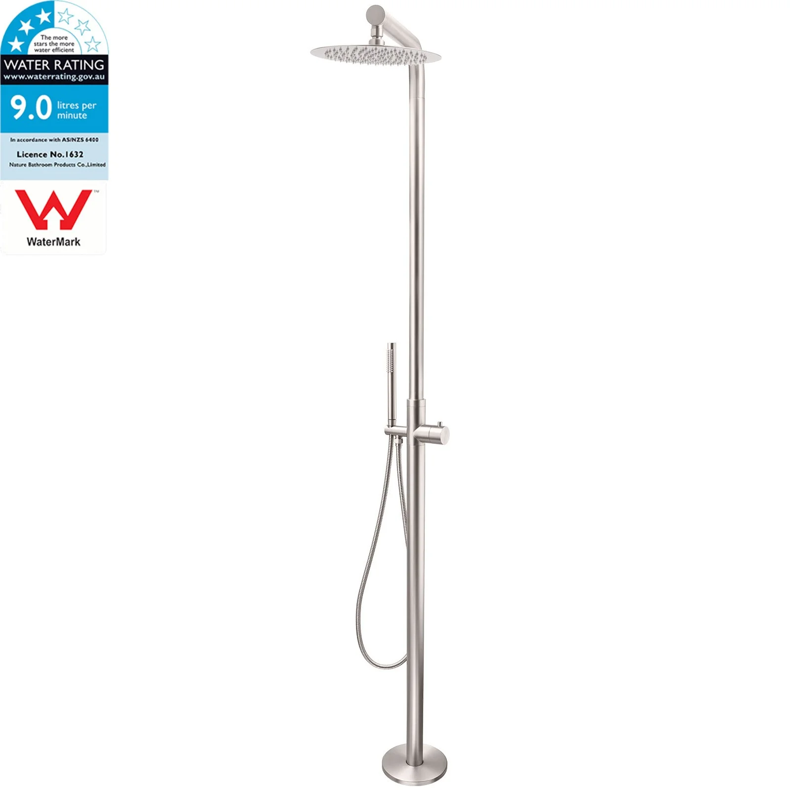 Watermark Brushed Nickel Dual Shower Handset Combo Outdoor Round 10" Head 316SUS