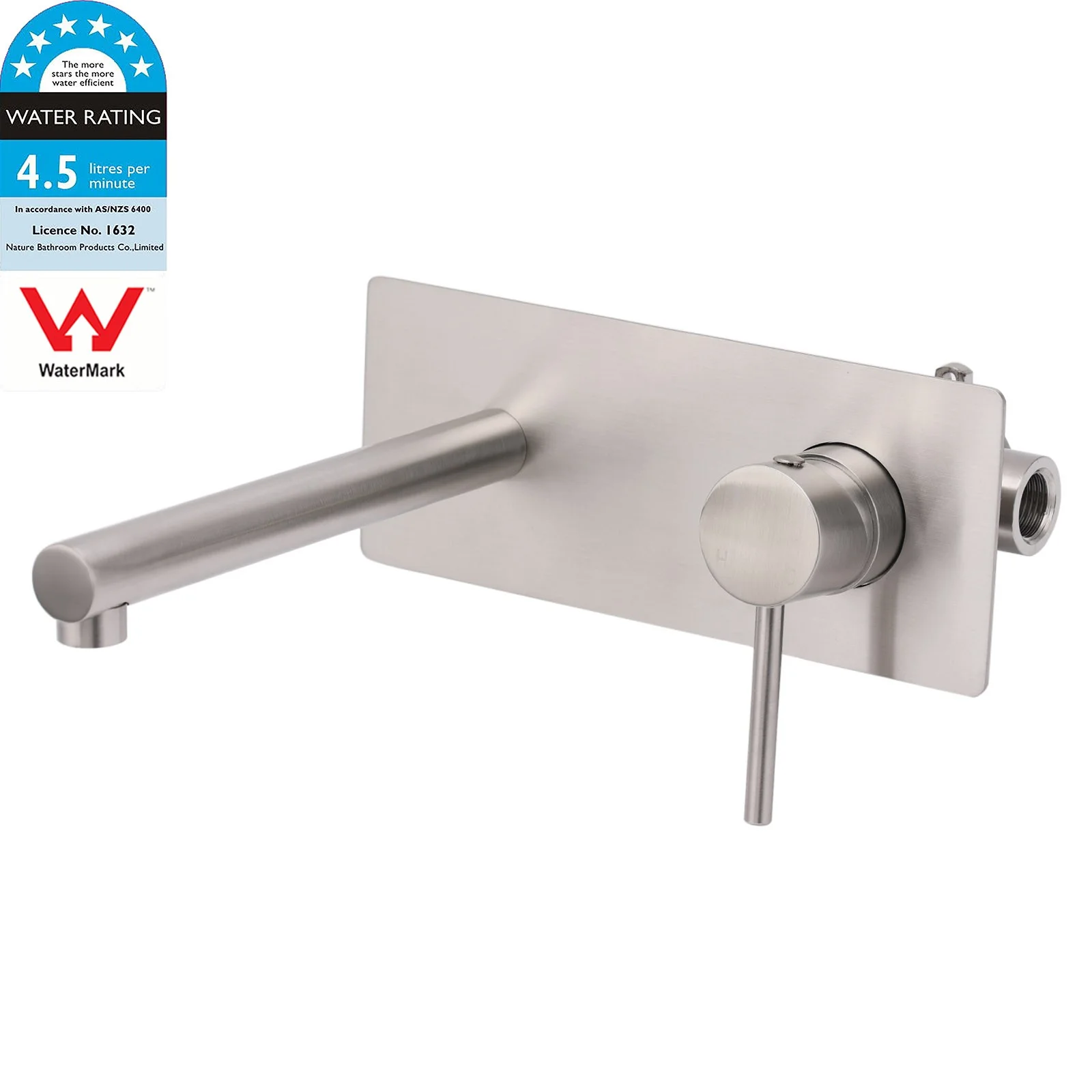 Brushed Nickel Round Wall Mounted Basin Vanity Mixer Bathtub Straight Spout Tap