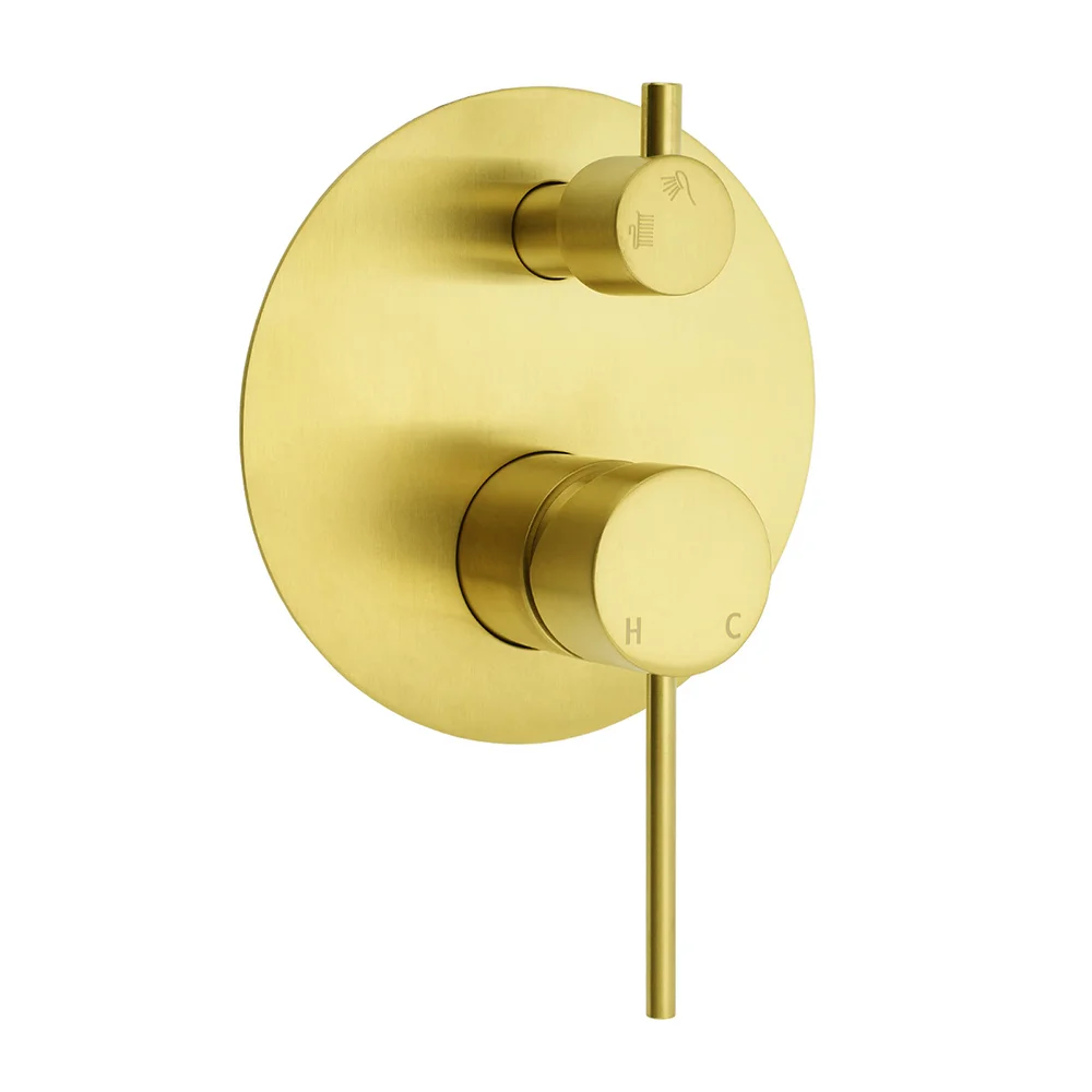 Brushed Gold Round Shower Mixer 2 Way Diverter For Bath Twin Shower Watermark