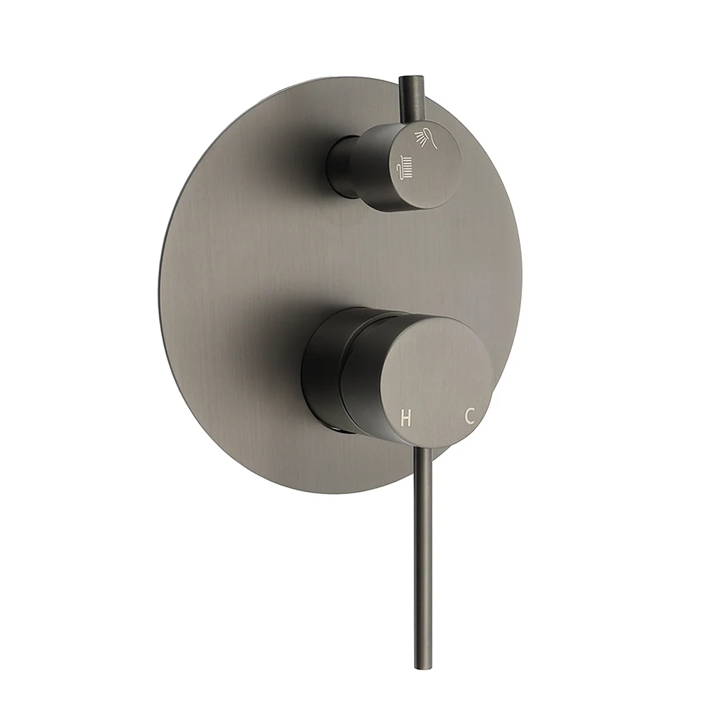 Gun Metal Gray Round Shower Mixer 2 Way Diverter For Bath Twin Shower Watermark