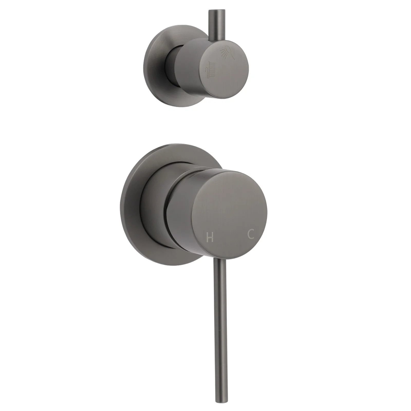 Small Face Gun Metal Gray Round Shower Mixer 2 Way Switch Diverter For Combo Set