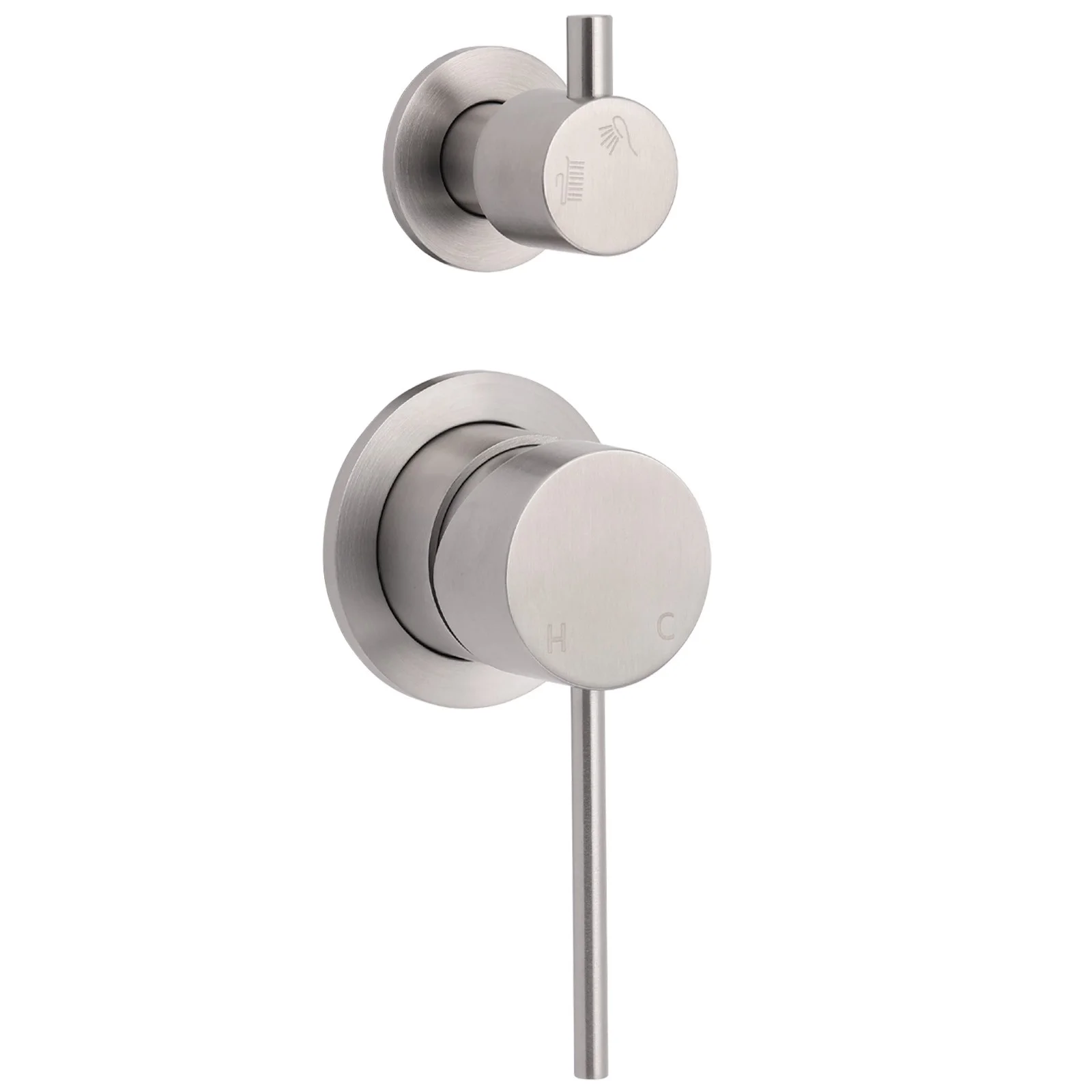 Brushed Nickel Round Bathroom Small Face Shower Mixer 2 Way Diverter Switch Set