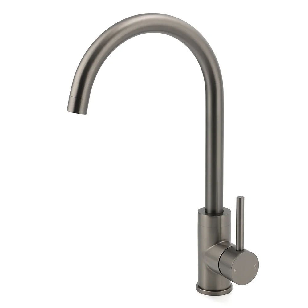 Gun Metal Round Kitchen Mixer Sink Tap 360° Swivel Laundry Basin Faucet Spout Set