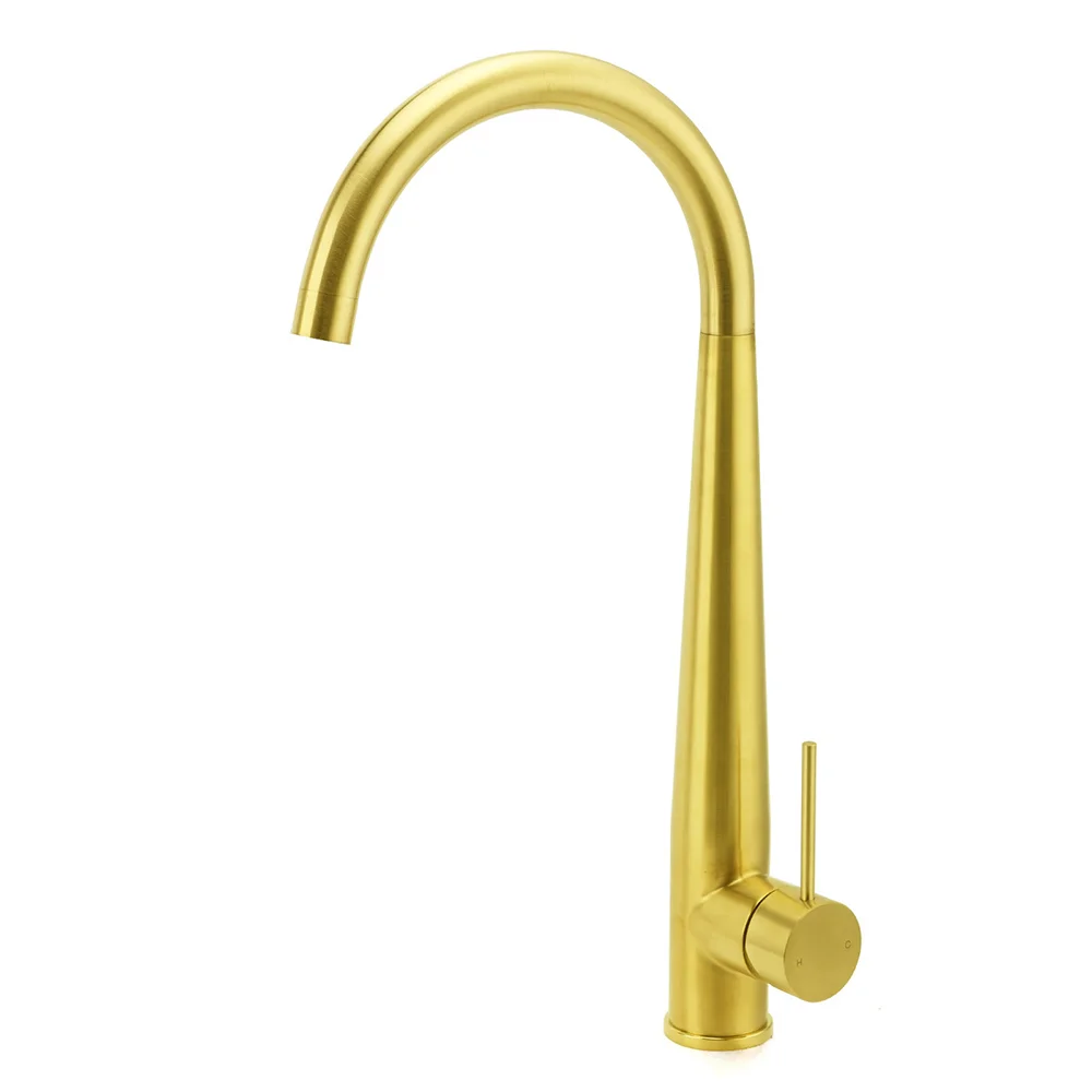Brushed Gold Round Kitchen Mixer Sink Tap 360 Swivel Basin Laundry Faucet Spout