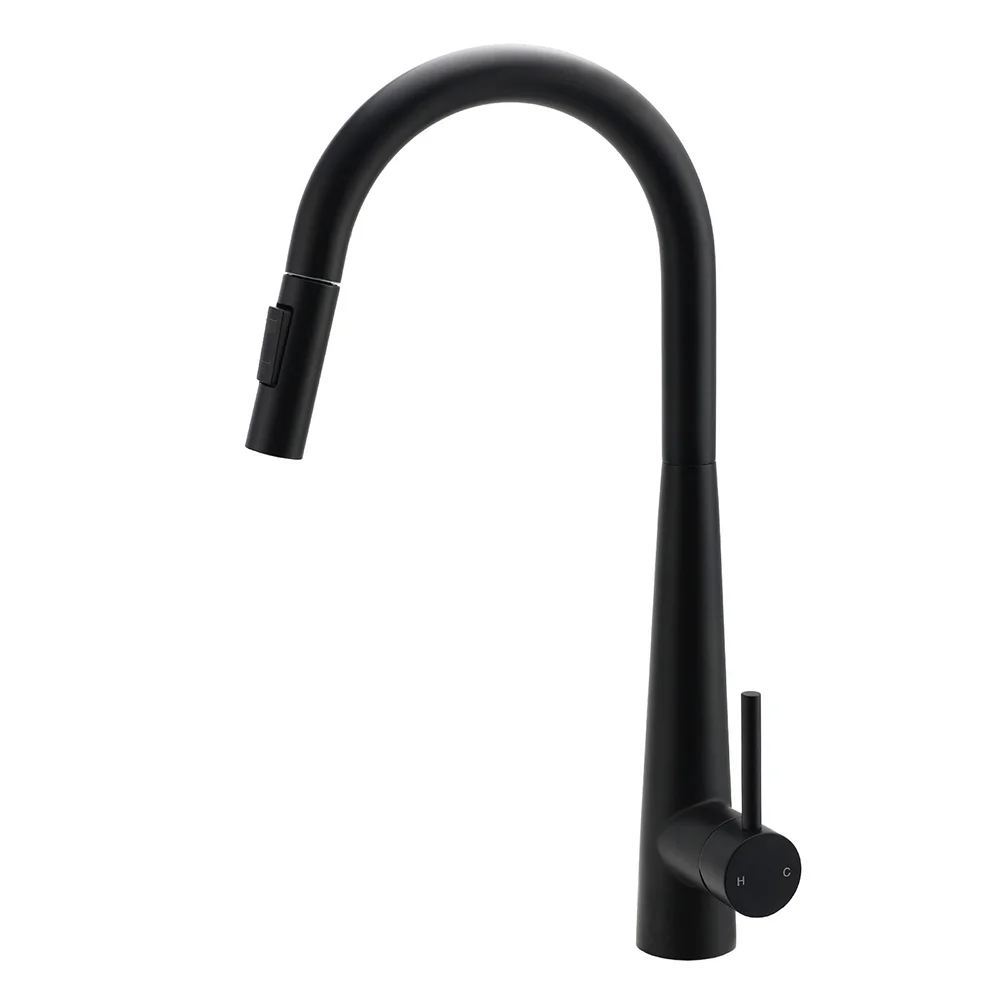 Round Matt Black Pull Out Kitchen Sink Tap Laundry Basin Mixer 2 Way Spout Set