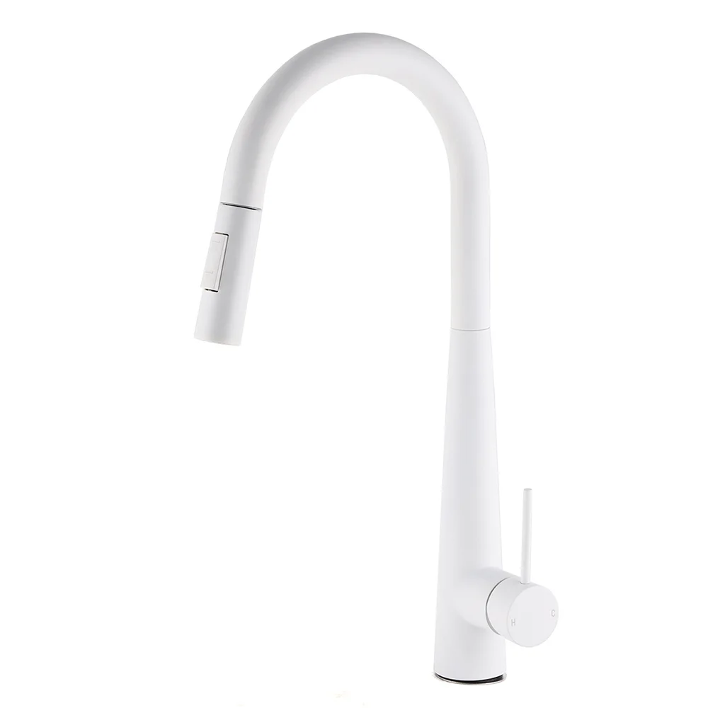 Matte White 2 Modes Spray Kitchen Mixer Pull Out Sink Tap Laundry Swivel Faucet