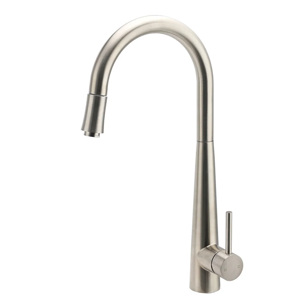Brushed Nickel Silver Round Pull Out Kitchen Sink Tap Mixer Faucet Spout Outlet