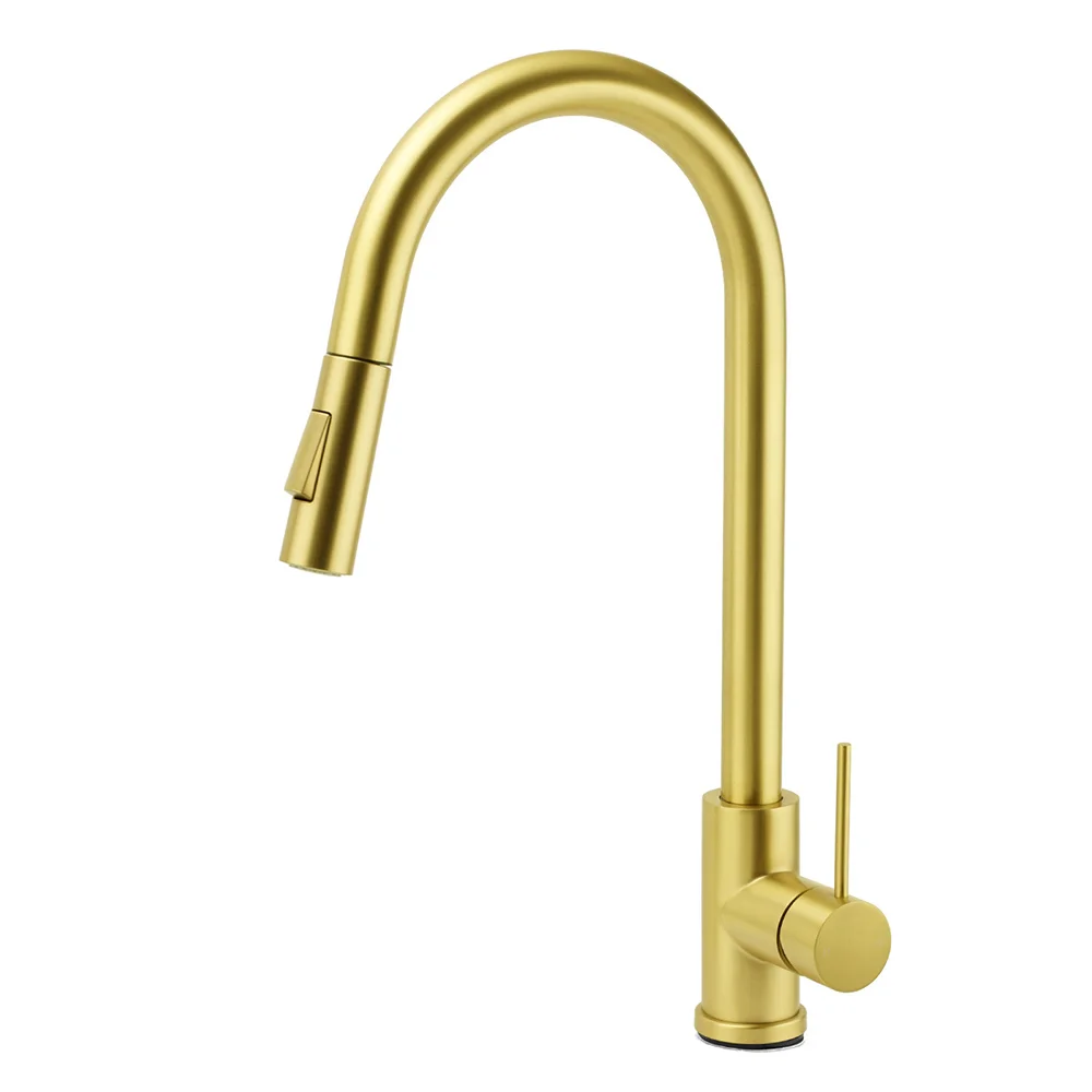 WELS Brushed Gold Pull Out Kitchen Sink Tap Basin Mixer Faucet 2 Modes Spout Set