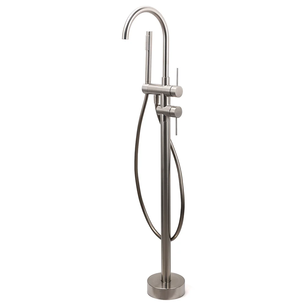 WELS Brushed Nickel Stainless Steel Free Standing Mixer Faucet Tap Spout Handset