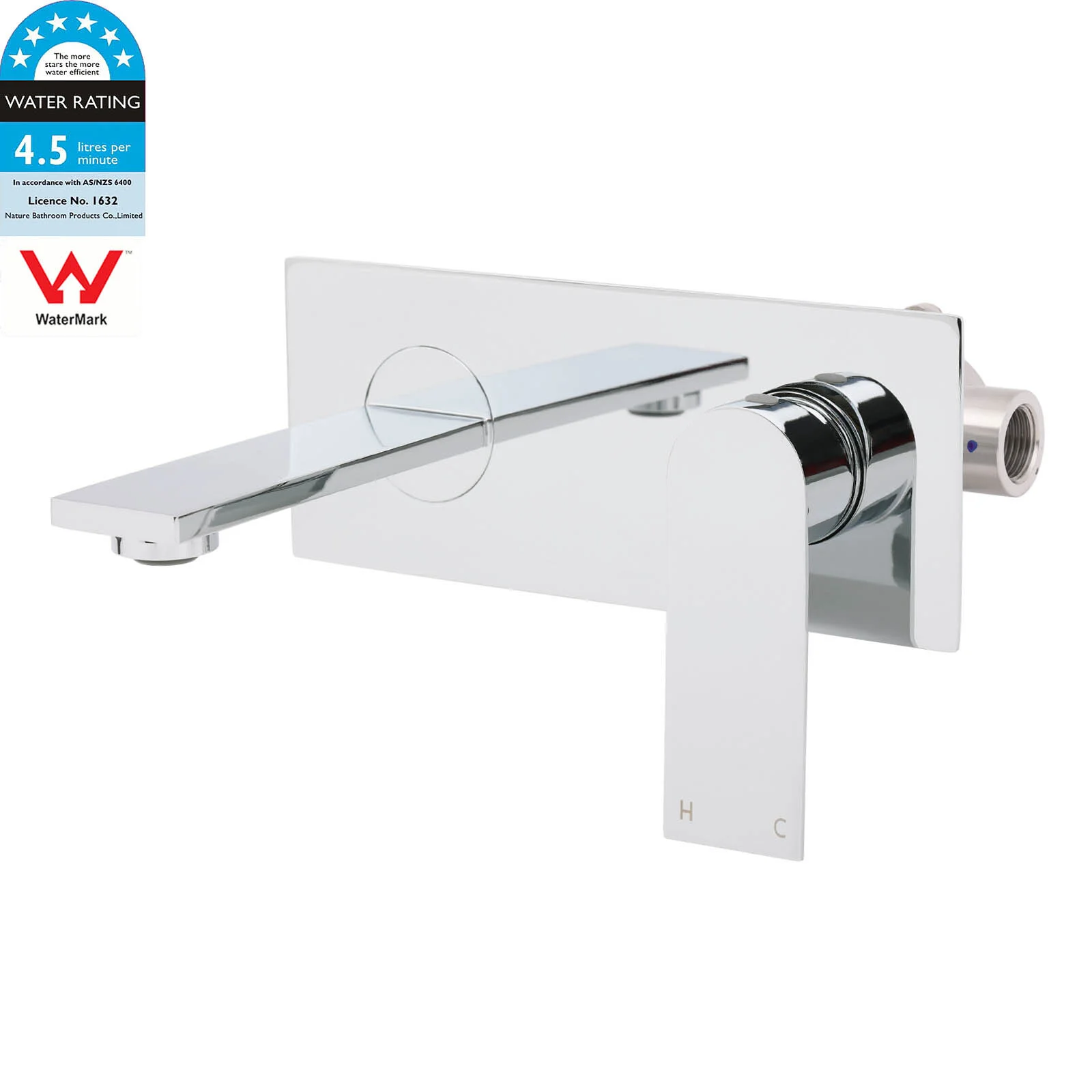 WELS 4.5L/m Chrome Square Wall Mounted Basin Mixer Laundry Faucet Tap Spout Set