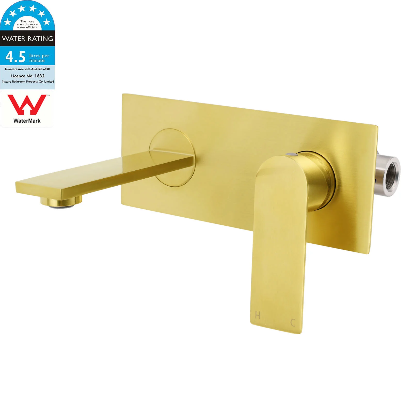 Brushed Gold Cubic Square Wall Mount Basin Mixer Laundry Tap Spout Vanity Faucet