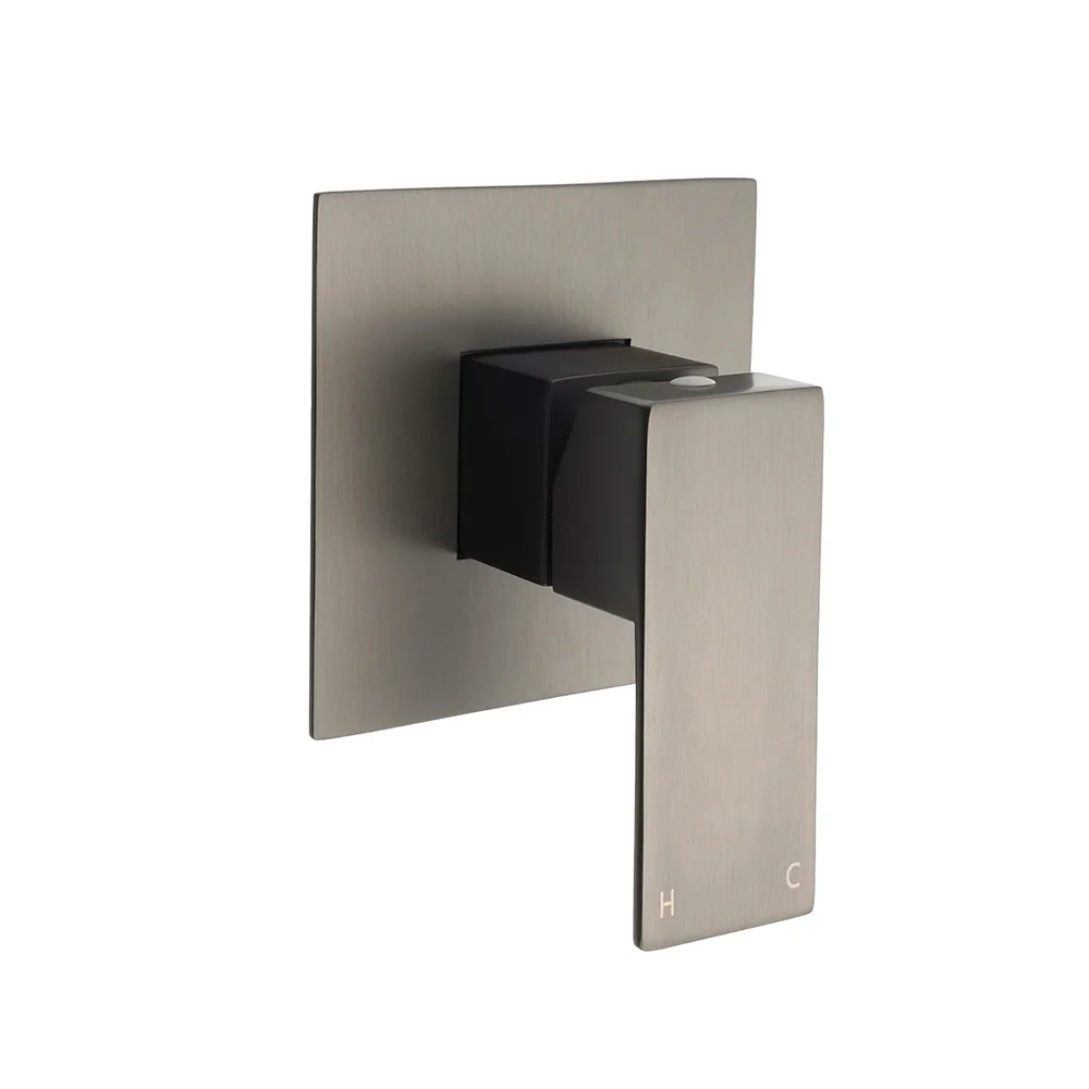 Watermark Gun Metal Square Bath Shower Mixer Hot Cold Tap Ceramic Cartridge Valve