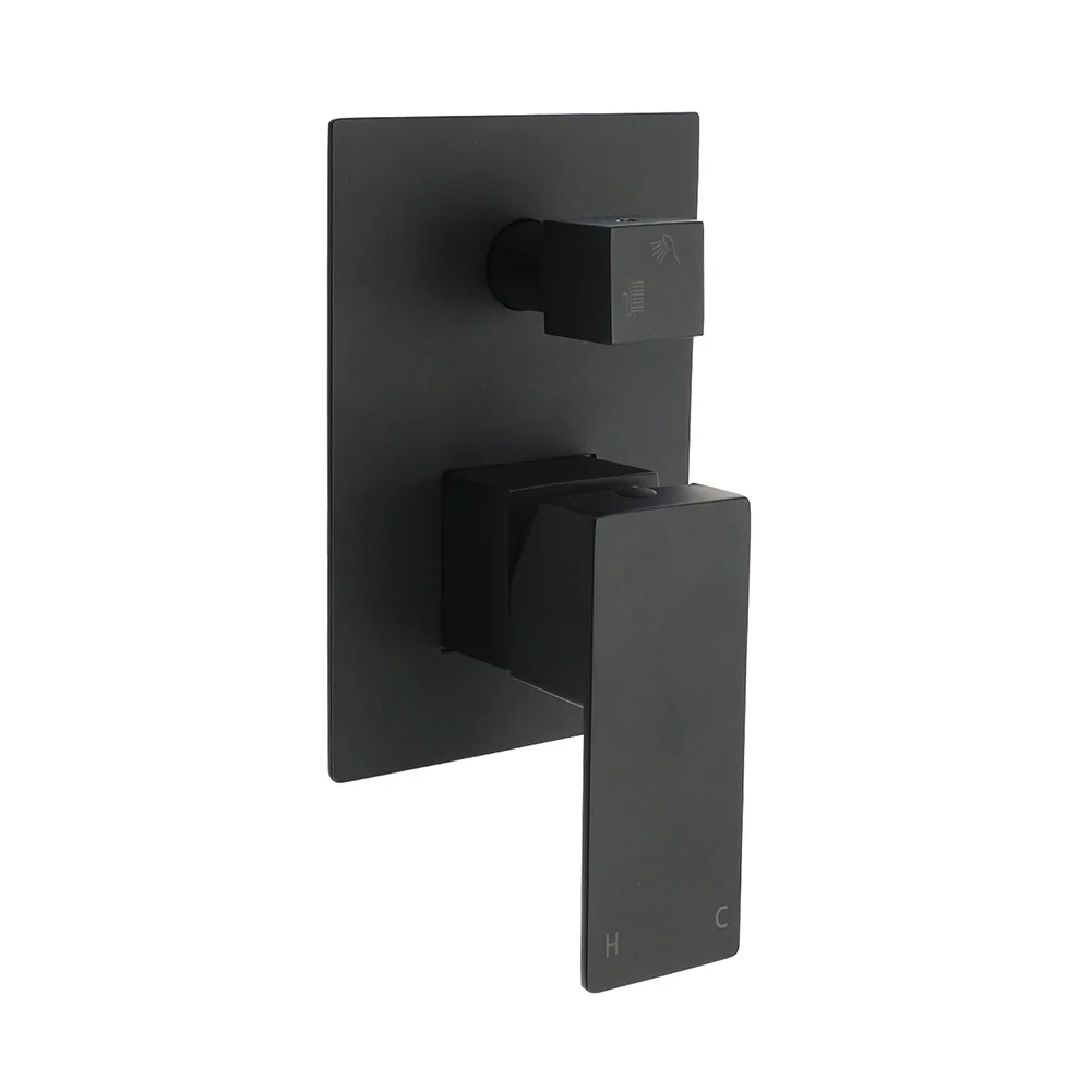 Matt Black Square Stainless Steel Shower Mixer 2 Way Bath Set Diverter Watermark