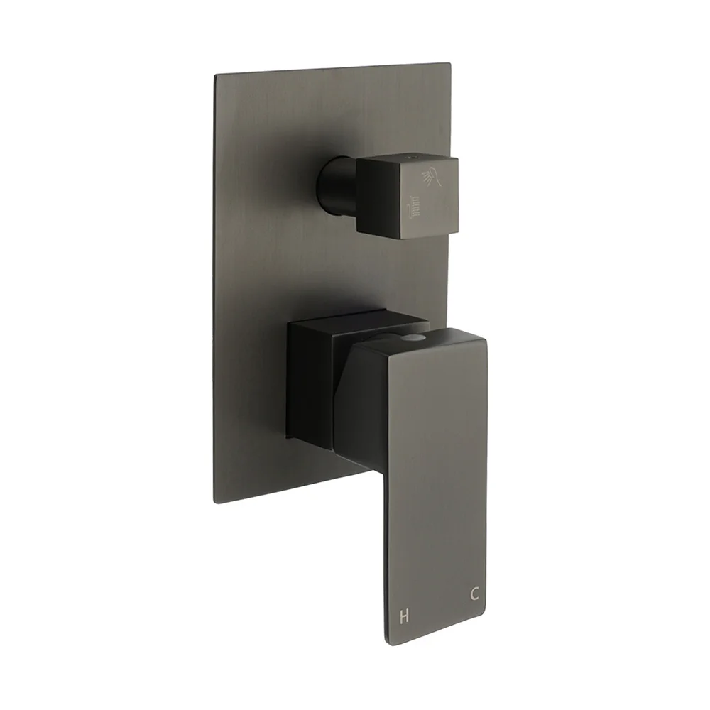 Gun Metal Square Stainless Steel Bath Shower Mixer 2 Way Switch Diverter Watermark