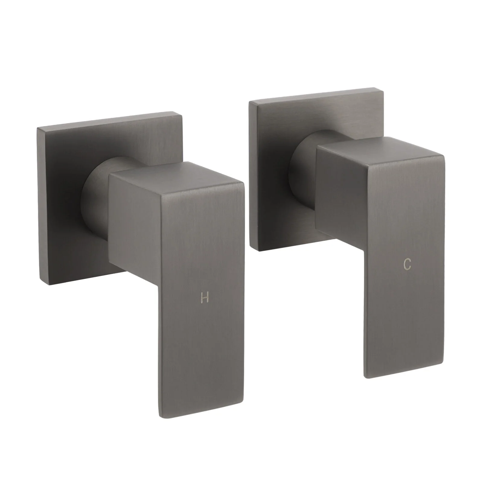 Gun Metal Grey Square 1/4 Quarter Turn Wall Twin Taps For Shower Basin Spout Set