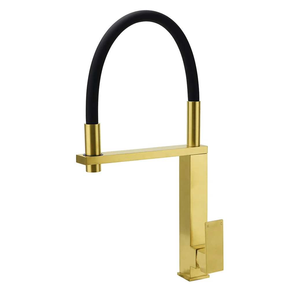 Brushed Gold Tall Kitchen Sink Basin Mixer Swivel Faucet Tap Pull Out Spout Head