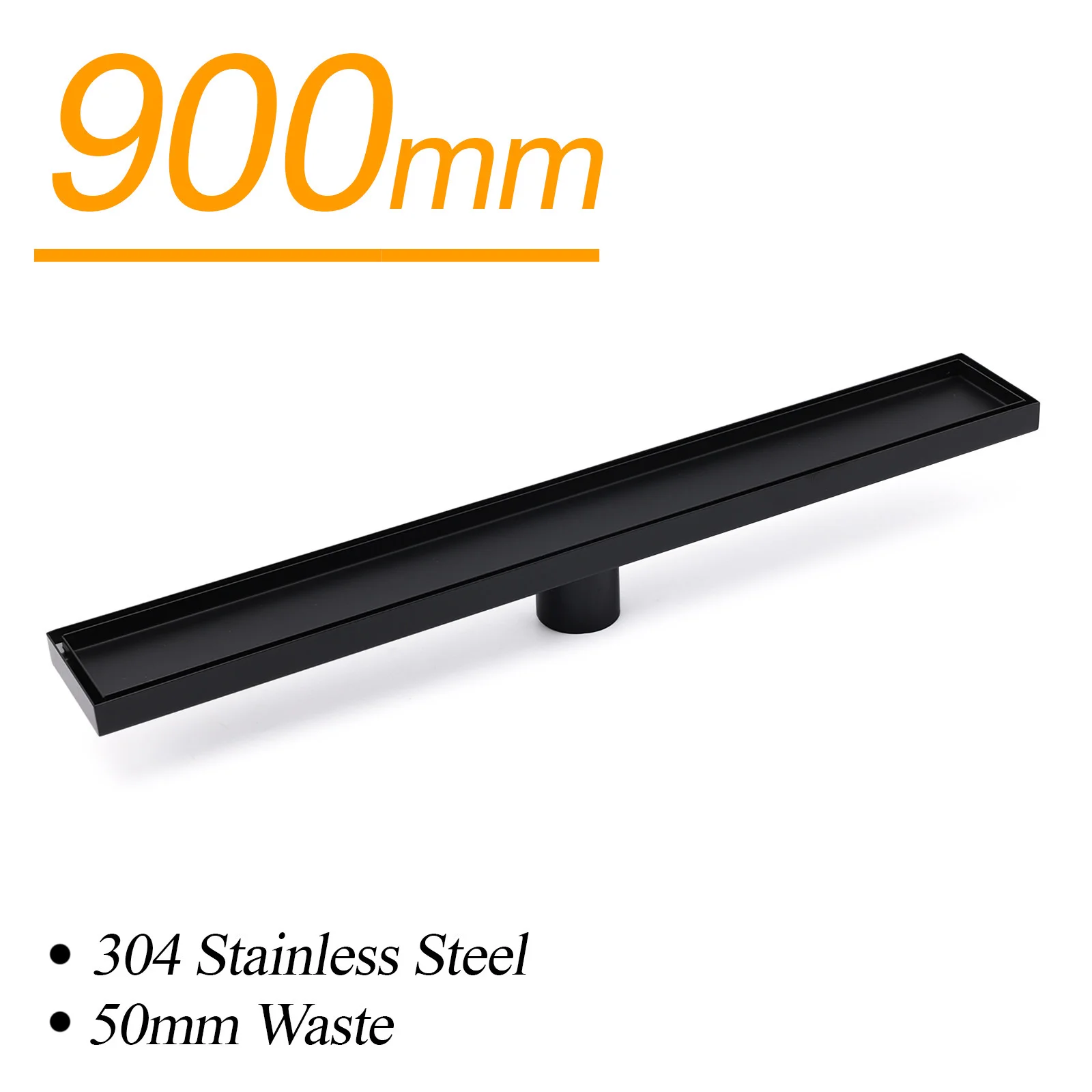 WaterMark Matt Black 900mm Tile Insert Shower Grate Floor Drain 50mm Flow Waste