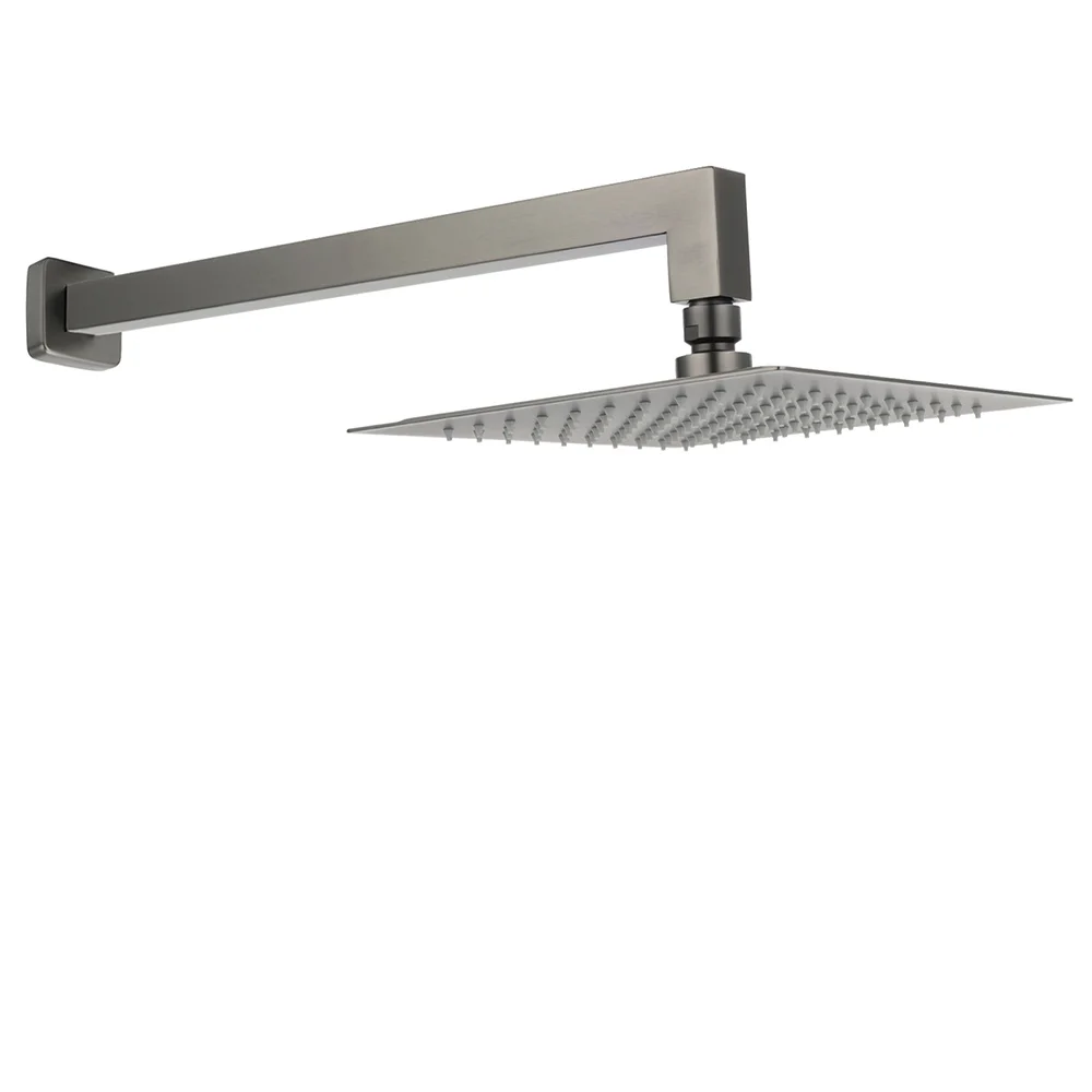 Gun Metal 8" Square Large Rainfall Shower Head 400mm Straight Wall Mounted Arm Set