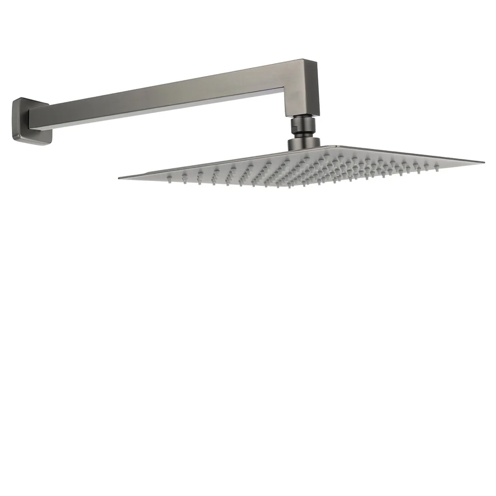 Gun Metal 10" Square Large Rainfall Shower Head 400mm Straight Wall Mounted Arm Set