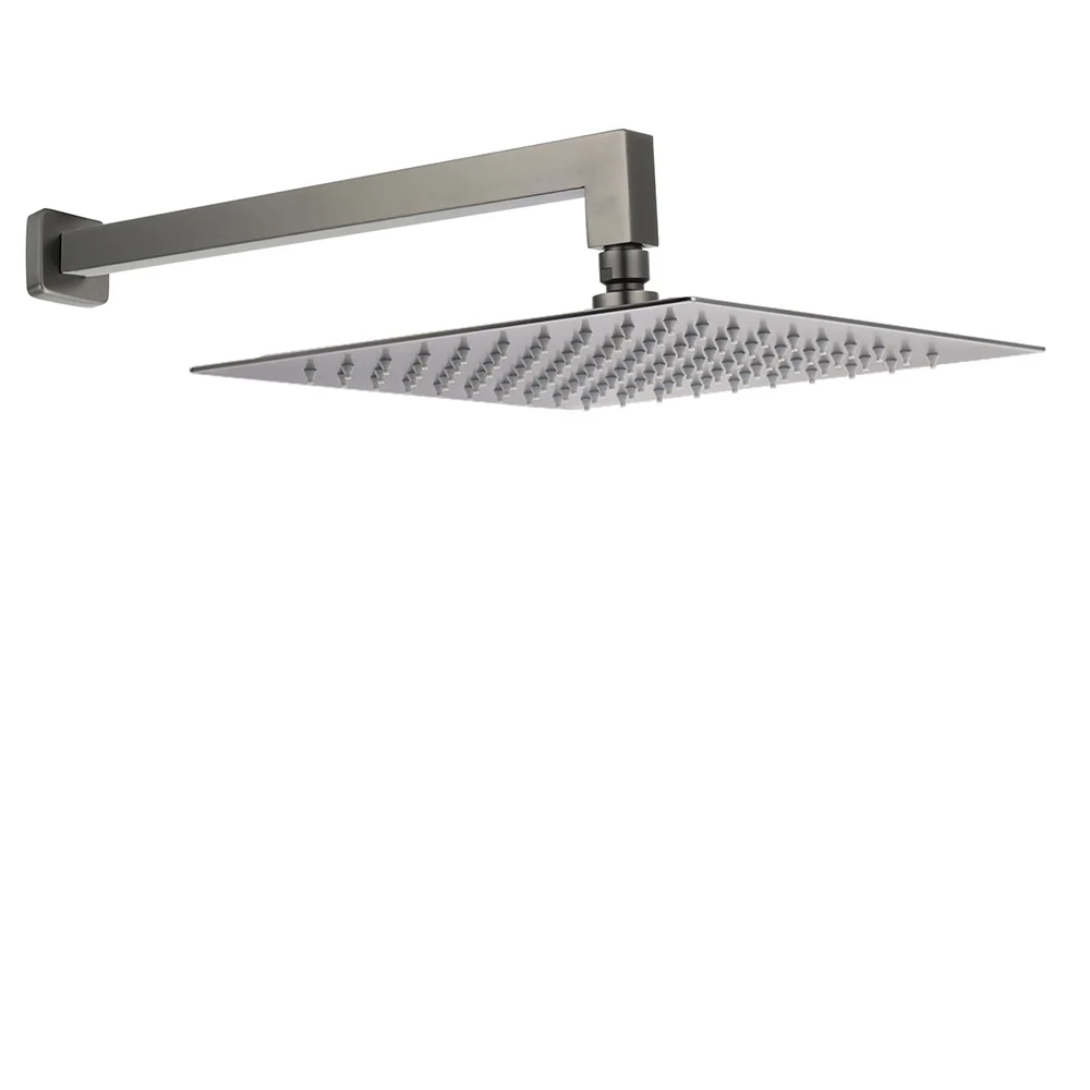 Gun Metal 12" Square Large Rainfall Shower Head 400mm Straight Wall Mounted Arm Set