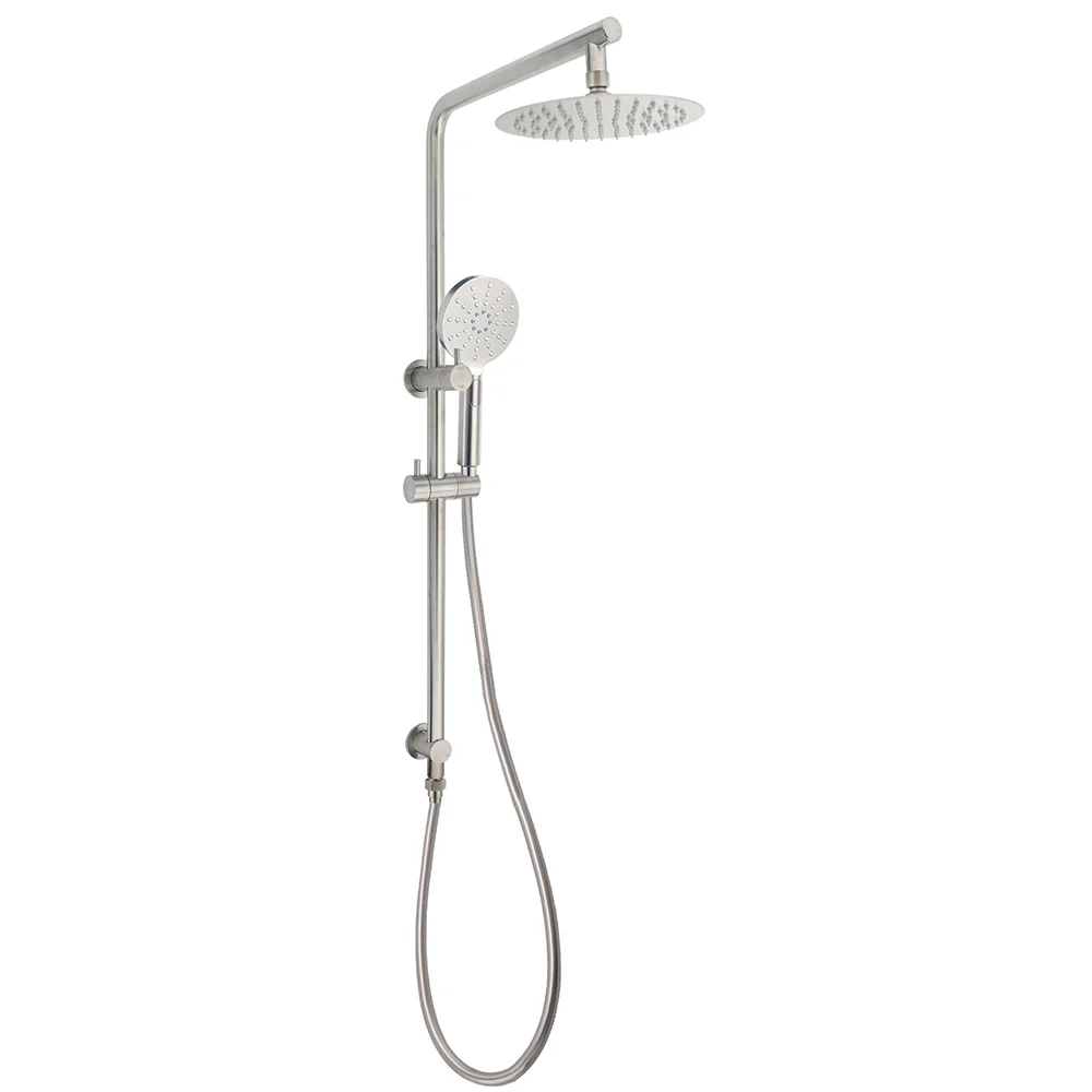 Brushed Nickel Dual Shower Set Sliding Rail Arm 8" Round Head Handheld Silver